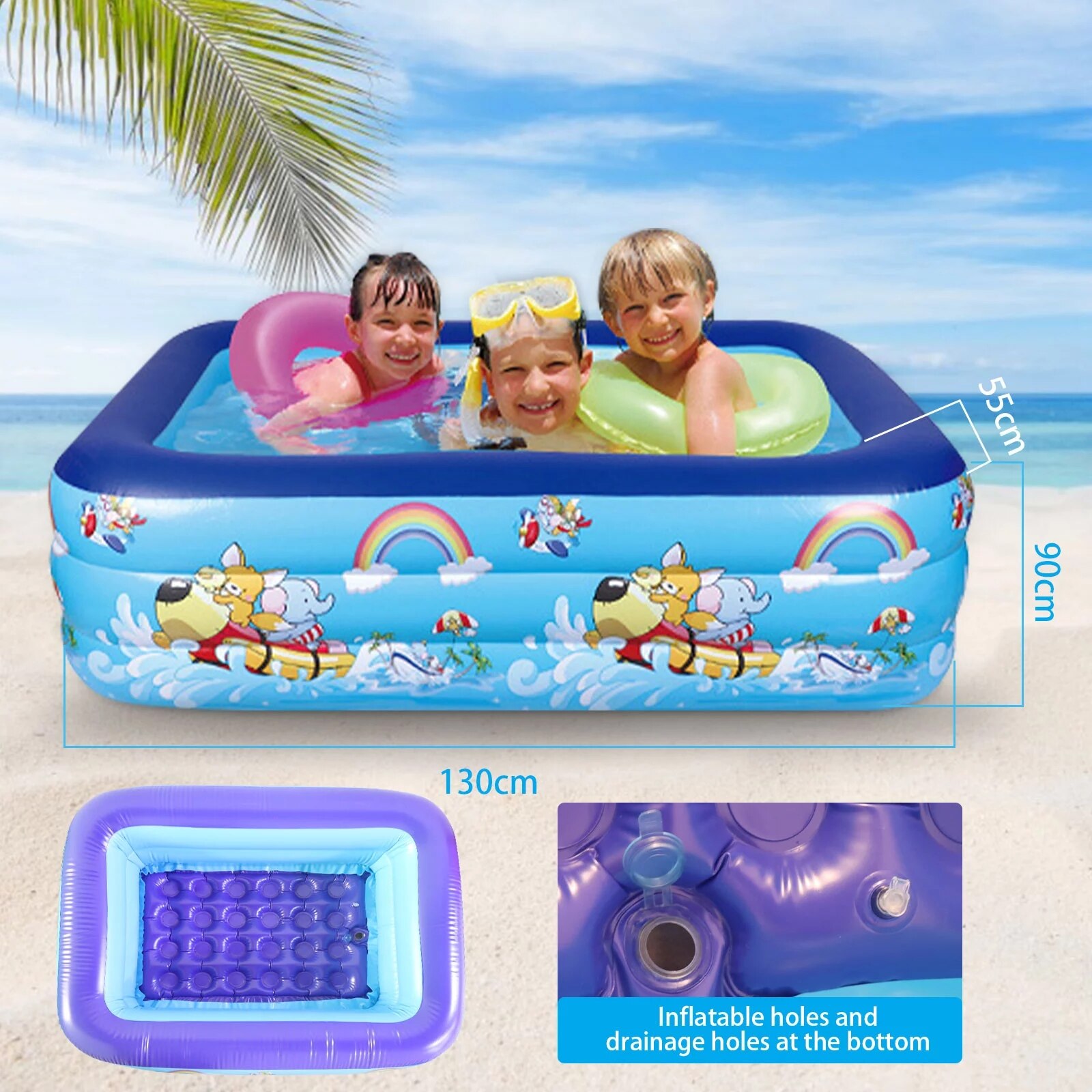 120/130 CM Rectangulaire Gonflable Piscine Pataugeoire Baignoire Extérieure Piscine D'été Pour Les Enfants