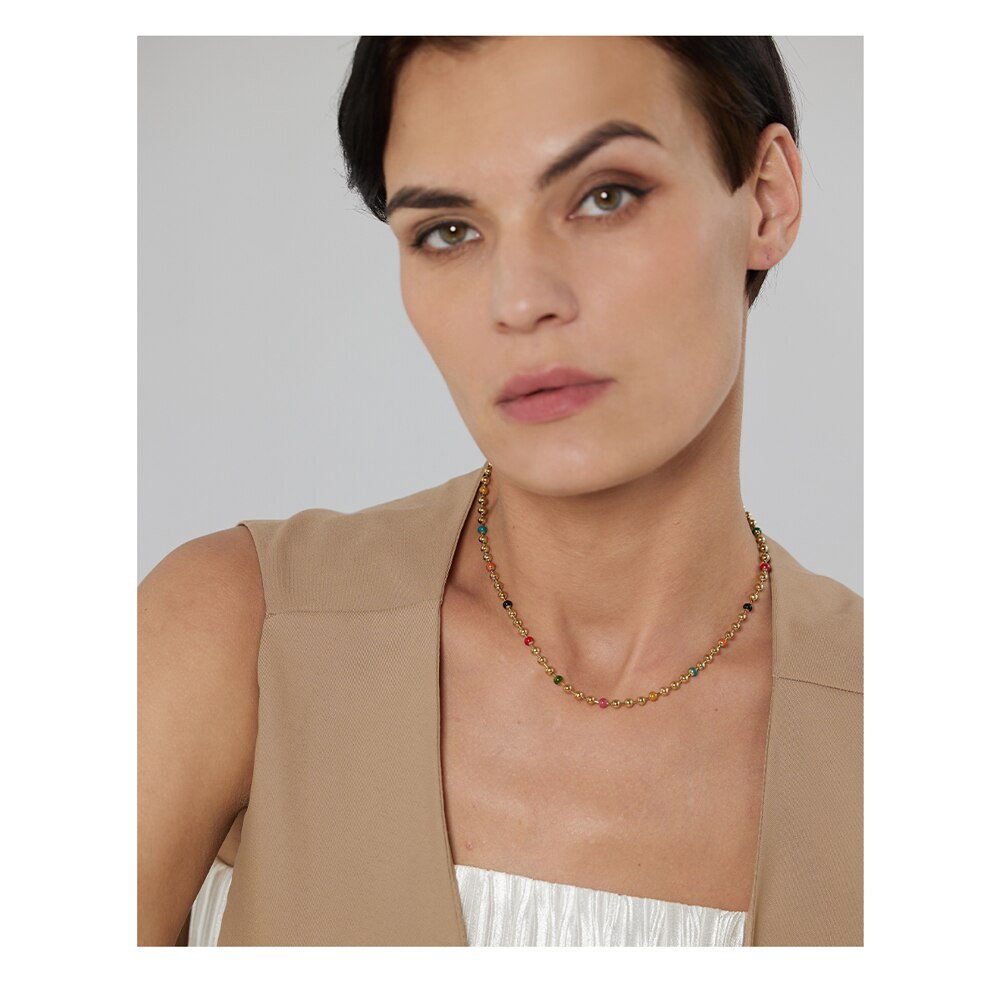 Yhpup Rvs Bead Chain Ketting Statement Kleurrijke Enamel Kraag Ketting Joyería Acero Inoxidable Mujer