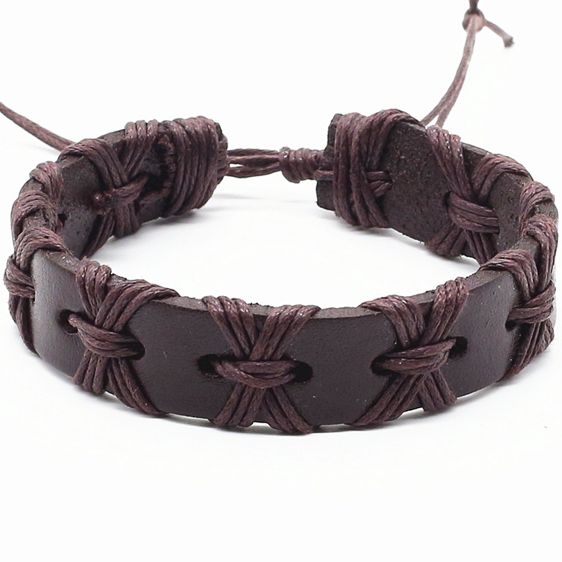 classique décontracté Vintage Punk fait à la main lien chaîne corde tissé enroulé charme armure cuir femmes hommes Bracelets femme mâle bijoux