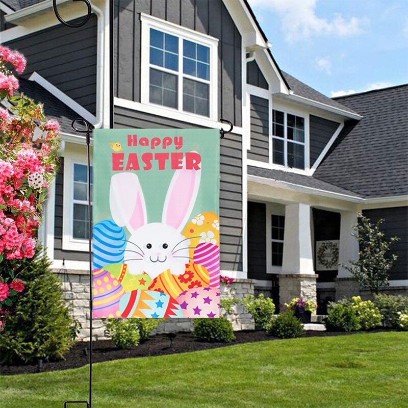 2Pcs Happy Easter Garden Flags and Double Sided Indoor Party Decor Flags for Celebration Festival Home Outdoor Flag Garden