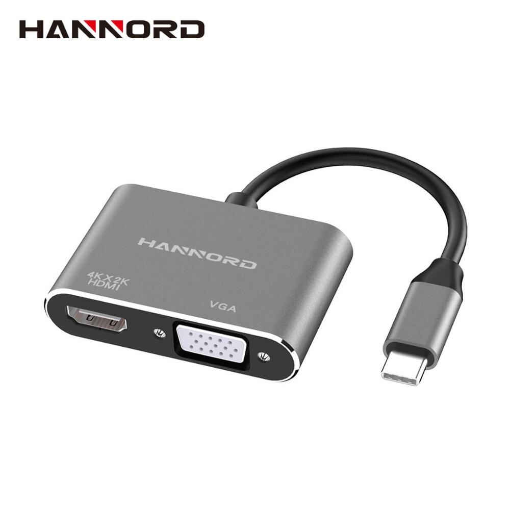 Hannord Type C Hub USB C Naar HDMI 4K VGA Adapter USB C 3.1 naar VGA HDMI Video Converters hub voor Macbook Pro Samsung Galaxy Huawei