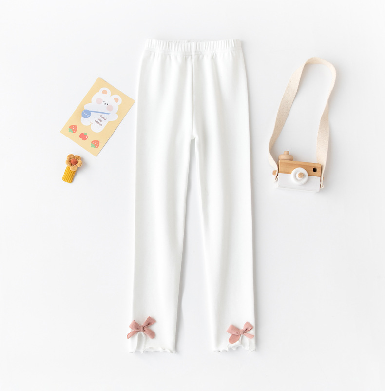 2022 spring girls' leggings Korean style children's pants Colorful big bow girls' pants: white / 150(9-10T)