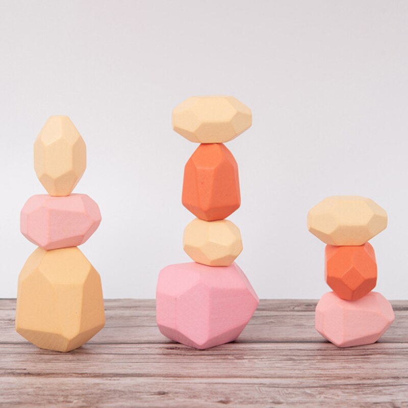 Children's Wooden Colored Stone Jenga Building Block Educational Toy Nordic Style Stacking Game Rainbow Wooden Toy