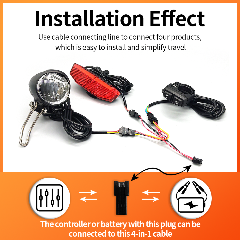 Electric Bicycle 24V-60V Headlight and Tail Light Horn DK226 Switch Cable Parts Rubber Ebike Parts Accessories