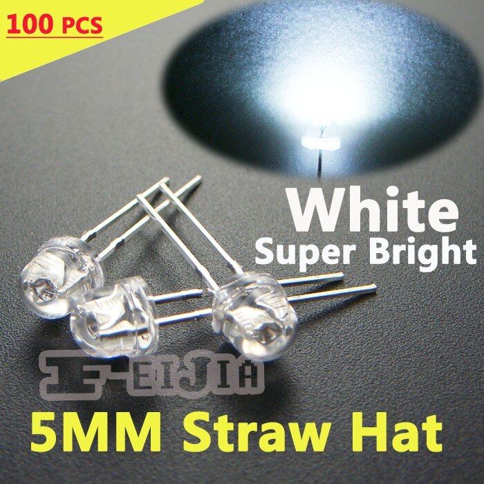 200 stks 5mm Witte Strohoed Water Clear Lndicator lichten Super heldere Groothoek 20000MCD LED