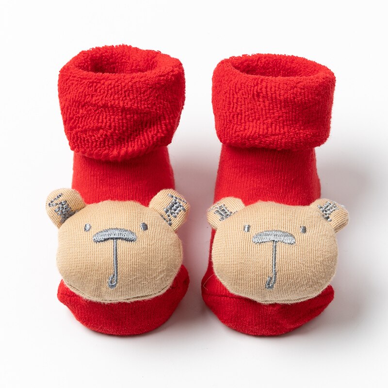 Kids Kinderen Sokken Voor Meisjes Jongens Thicken Print Katoen Peuters Baby Kerst Sokken Voor Pasgeborenen Baby Korte Sokken Kleding: Red bear