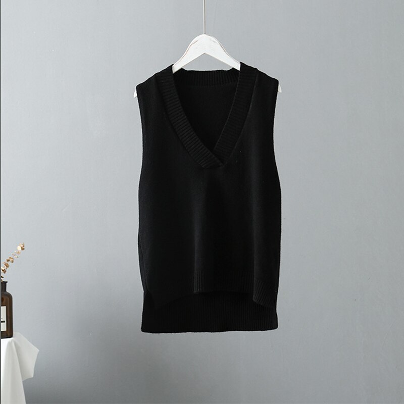 Maglione casuale primavera autunno donna gilet maglione di lana spessa e grezza maglia maglione fuori misura canotta femminile senza maniche grande superiore donna: Nero