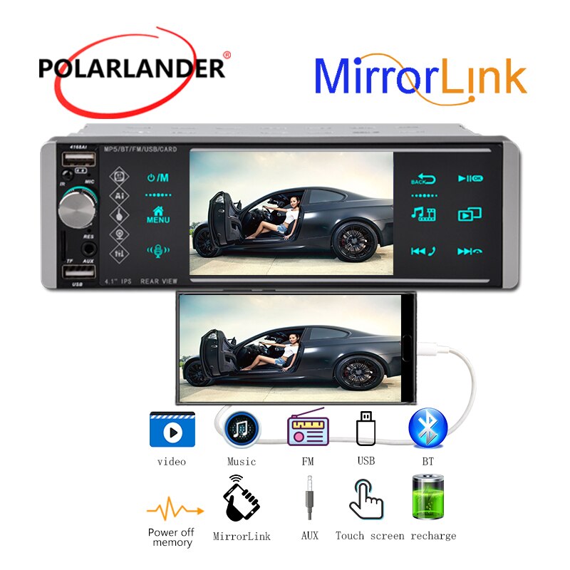1 Din 4 pulgadas coche Radio 2USB EQ Bluetooth HD Wince 1080P SD FM U disco Sapacitive pantalla RM Android AUX de voz inteligente MP5: just radio