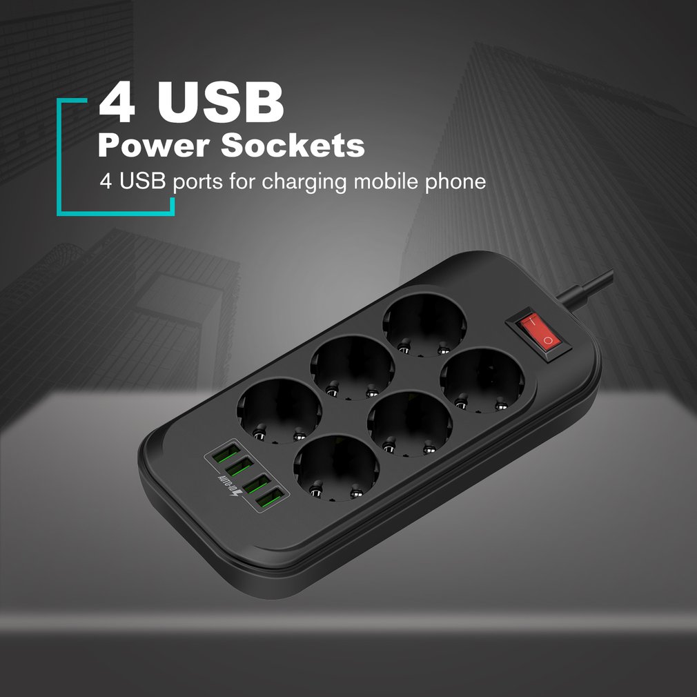 4 Usb Telefoon Oplader Meerdere Stopcontacten 6 Eu Stekkerdoos Lader Voor Thuis/Restaurant Opladen Mobiele Telefoon
