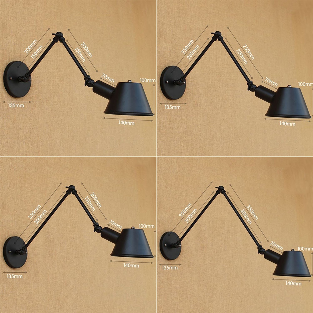 Retro Industriële wandlamp Verstelbare Lange Arm Vintage Ijzeren Muur Lamp Antieke Zwarte Wandlamp Met 40 w Edison Lamp voor Slaapkamer