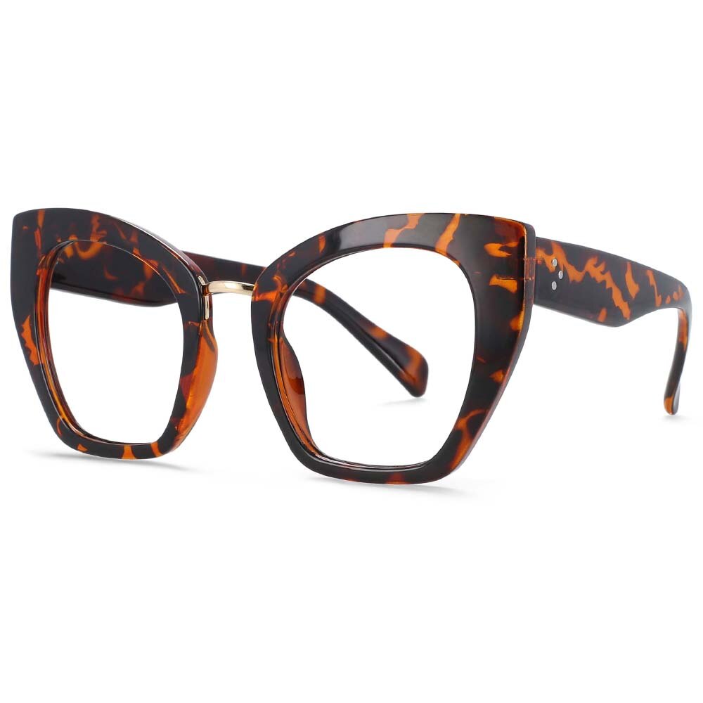 Montura de gafas de leopardo para mujer, anteojos de ordenador de gran tamaño, Ojo de gato, antiluz azul, a la , 54045: leopard A
