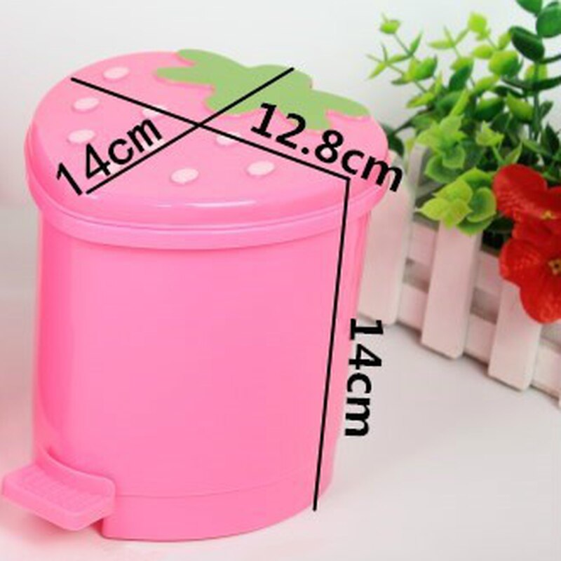 Söt rosa röd jordgubbssoptunna skrivbord bärbar plast mini sopkorg hem sovrum förvaring hink papperskorg med lock: S rosa