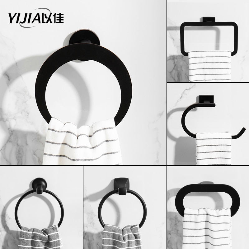 Zwarte Handdoek Ring Badkamer Handdoek Opslag Houder Hanger Handdoeken Rack Badkamer Wall Mount Badkamer Accessoires Haken Voor Thuis