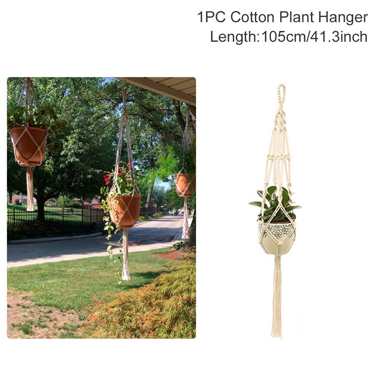 Macramé hecho a mano colgador de plantas cestas soporte para macetas balcón colgante maceta cesta decoración cuerda de elevación suministros de jardín para el hogar: Verde militar