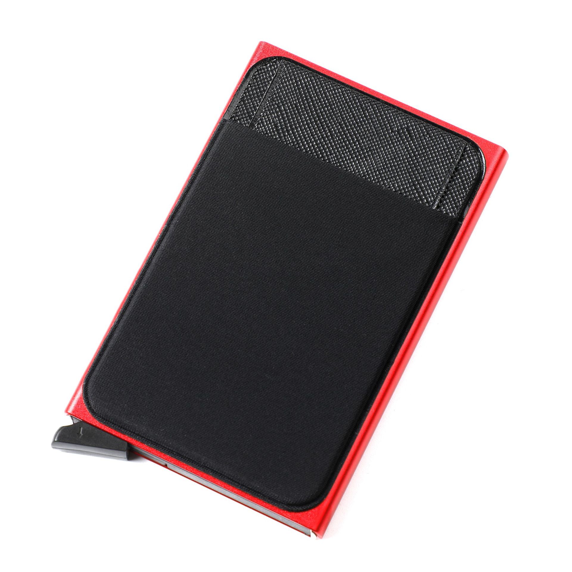 Automatische Pop Up Bankkaart Geval Creditcard Portemonnee Met Elasticiteit Terug Pouch Id Credit Kaarthouder Rfid Mini Slim portemonnee: Rood