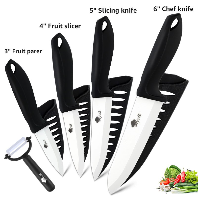 Myvit Ceramic Knife 3 4 5 6 inch Kitchen Knife Utility Slicing Fruit Vegetable Zirconia White Blade Chef Knives: black 3456 inch