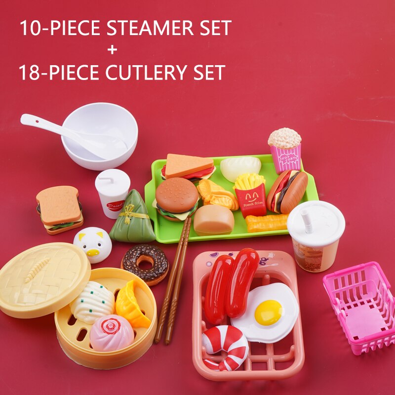 Kid's Kitchen Set Girls Toys Fast Food Pretend Play Cooking Games Miniature Foods Toy Dishes Products For Children: 18pcs and 10pcs