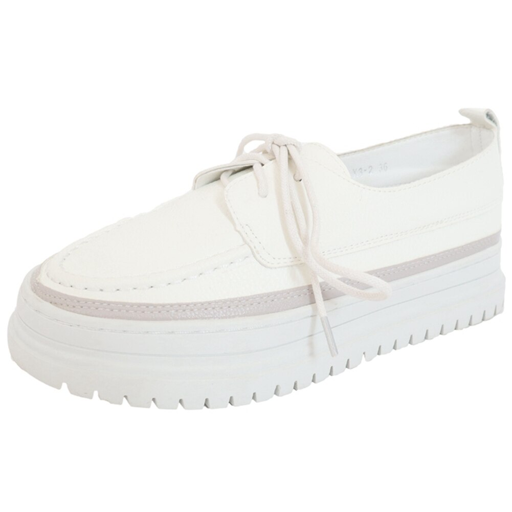 Zapatos de plataforma plana con punta redonda y cordones para mujer, de tacón bajo sólido Blanco, informales, con estilo, talla grande 39, novedad: 8,5