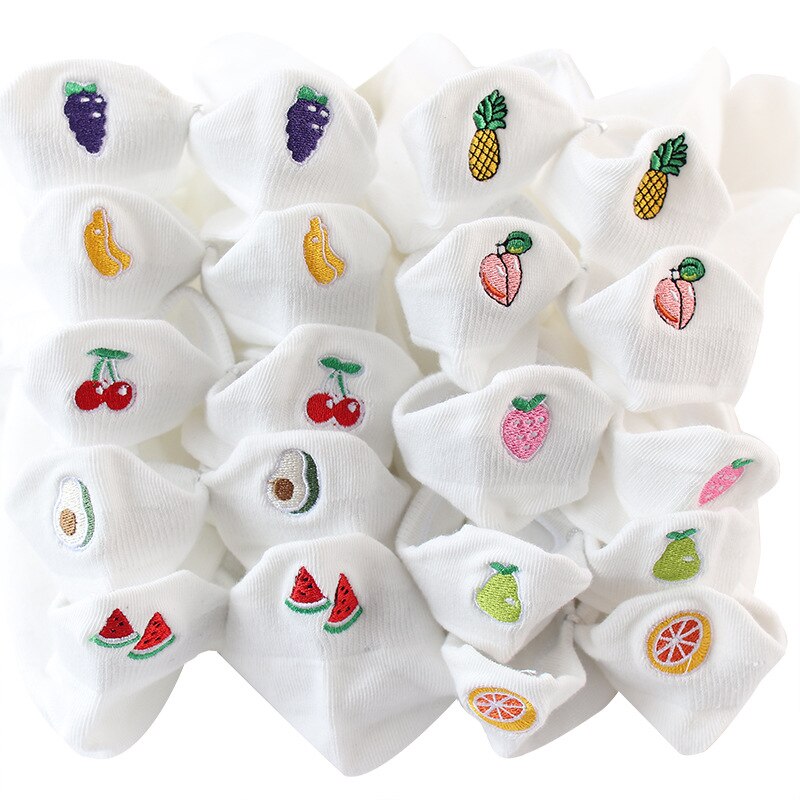 Cartoon Embroidery Fruit Ankle Socks Women Cotton white Short Socks Female Casual Summer Thin Boat Socks Hipster