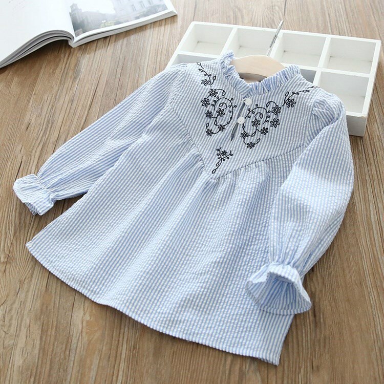 Girls White Blouse Spring Summer Teenager Lace Girls Tops School Uniforms Shirt Long-Sleeve Children Clothing 6 8 10 12: Sky Blue / 4T