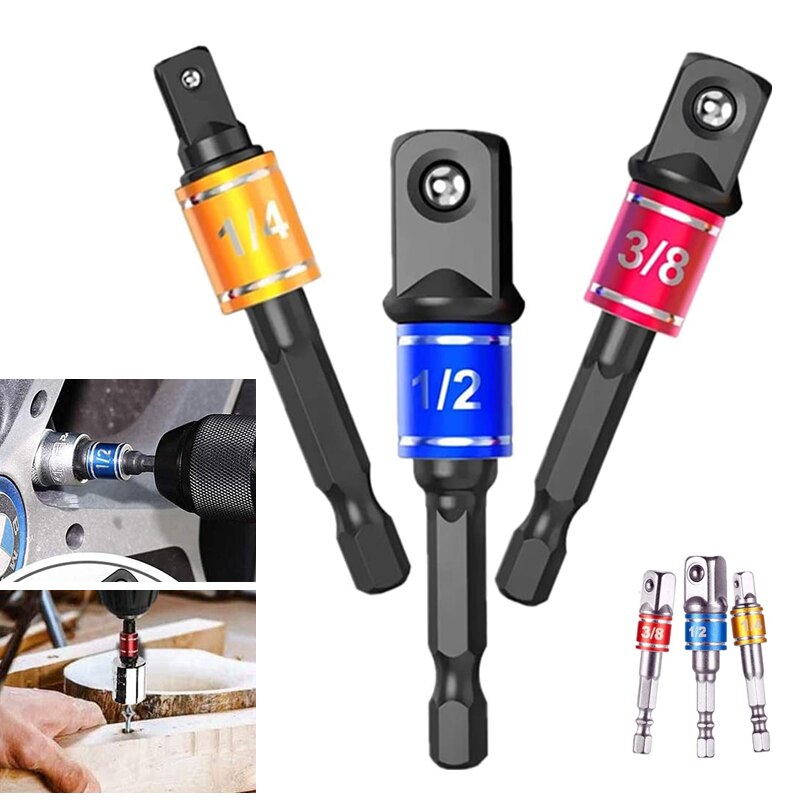 3 Pcs Drill Socket Adapter Impact Drill Extension Drill Bits Bar Socket Adapter 1/4 3/8 1/2 Size Hex Shank Square Head Drill Bit