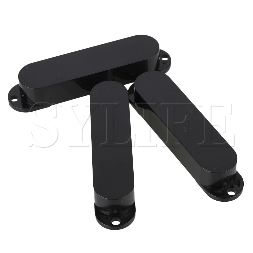 3x Plastic Black Closed Shell Electric Guitar Single Coil Pickup Covers 82mm