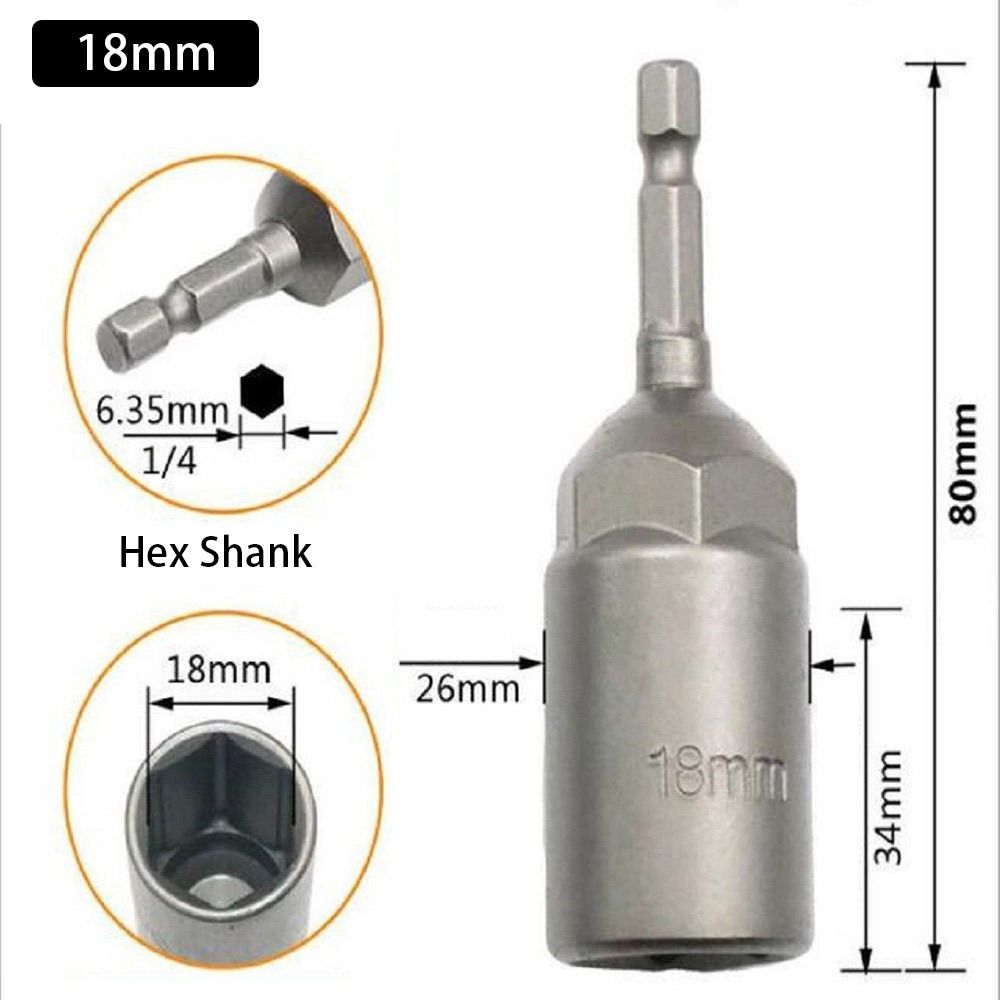 1Pcs Drive Socket Hex Socket Magnetic Nut Screwdriver 1/4" Hex Key Drill Bit Adapter 80mm Length Pneumatic Tool Accessory: grey