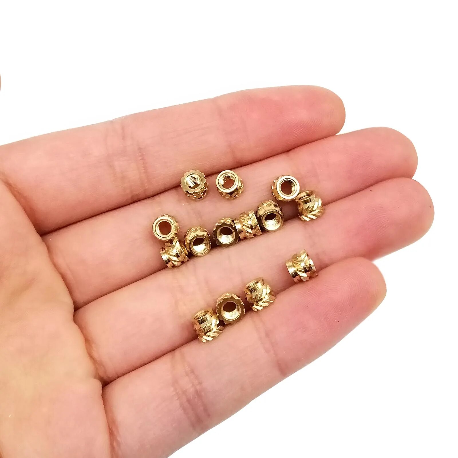 50/100pcs M1.6 M2 M2.5 M3 M4 Solid Brass Copper Embed Insert Nut for Melt Heat Injection Molding Double Twill Knurled Thread