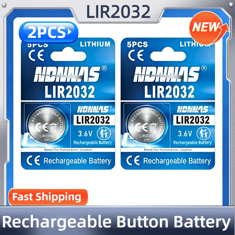 NEUE LIR2032 3,6V Wiederaufladbare Lithium-Knopfbatterie mit Ladegerät, Kompatibel mit CR2032 für Autoschlüssel, Uhren, Fernbedienungen: schwarz