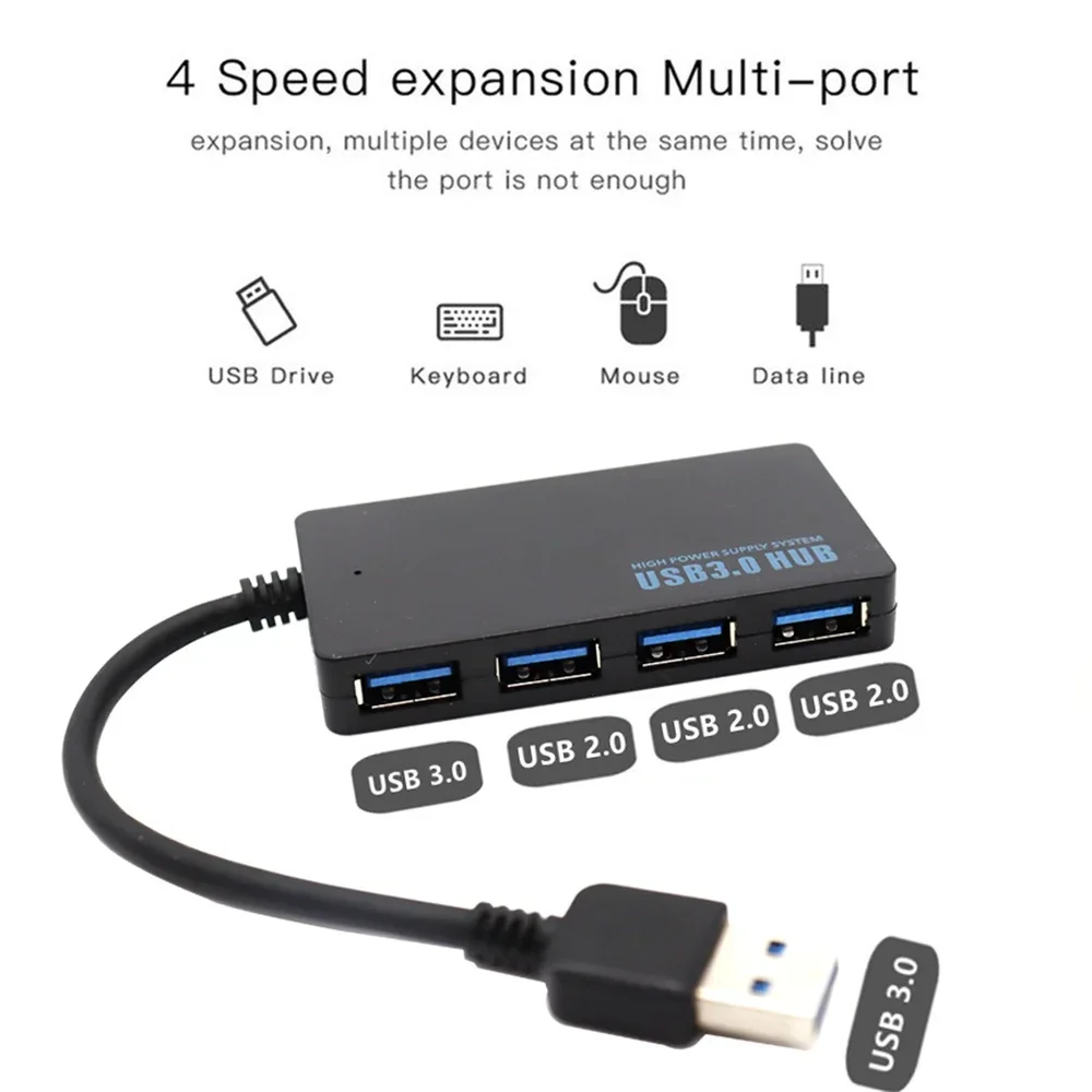 Adaptateur Hub USB 3.0 haute vitesse, 4 Ports, séparateur de câble de données, extenseur, prise en charge de plusieurs systèmes, adaptateur Multi USB Plug and Play
