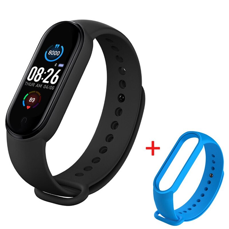 M5 Smart Watches Bluetooth Bracelet Sport Fitness Tracker Pedometer Heart Rate Monitor SmartBand Wristband for Android IOS: add light blue strap