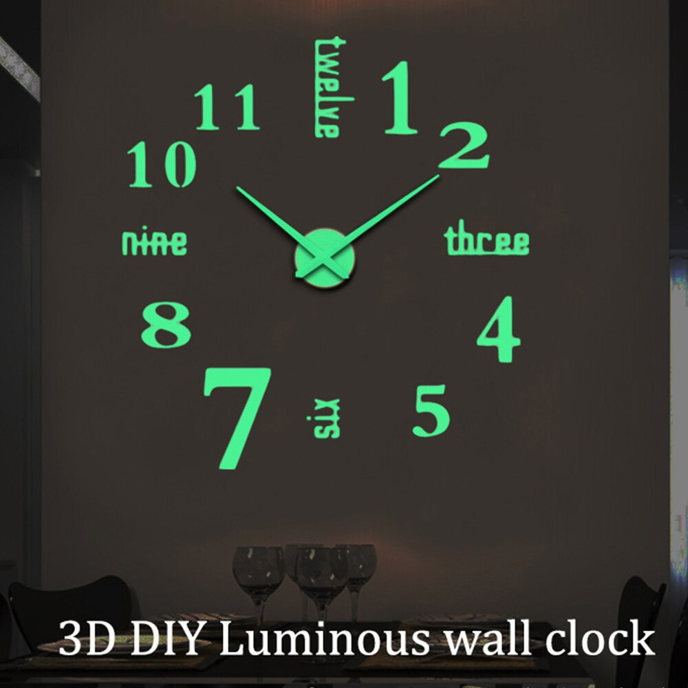 3D Lichtgevende Wandklok Grote Diy Klok Acryl Muurstickers Woonkamer Quartz Naald Horloge Home Decor Reloj De Pared