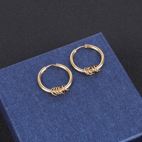 1PC boucles d'oreilles hommes rond titane acier boucles d'oreilles hommes bijoux accessoires Hipster Rock Style Punk cercle boucles d'oreilles hommes: Gold / 14mm