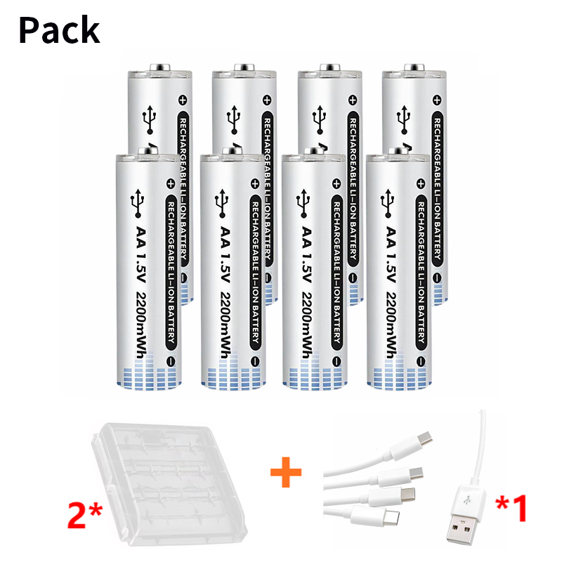 Batería recargable de iones de litio, pila AA, USB, tipo c, gran capacidad, 1,5 V, 2200mWh, carga rápida, para ratón de juguete: Verde