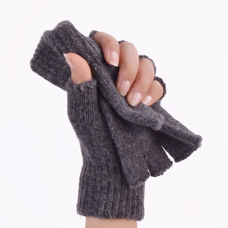 Uld vinter mænd kvinder handsker strikket stræk elastisk halvfinger handsker udendørs vanter varme fingerløse handsker