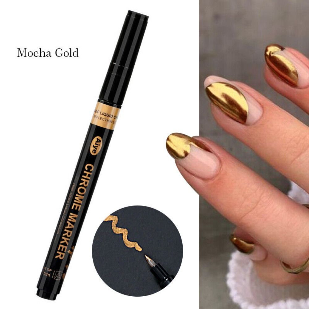 Bolígrafo metálico para esmalte de uñas, rotulador de esmalte de uñas plateado, cromado, oro rosa, marcador de espejo de alto brillo, accesorios de Arte de uñas: Amarillo claro
