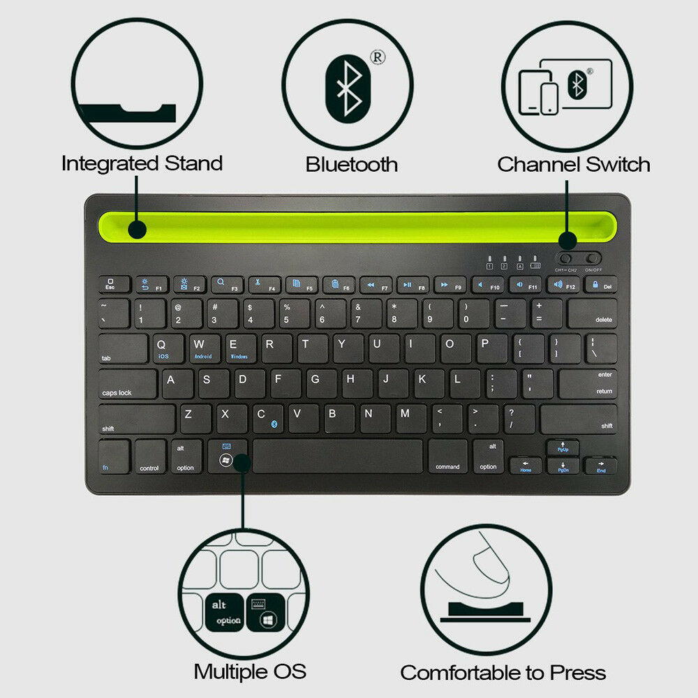 Bluetooth Keyboard Cordless with Phone Tablet PC Holder Docking Wireless Stand For Andriod iPhone iPad mini