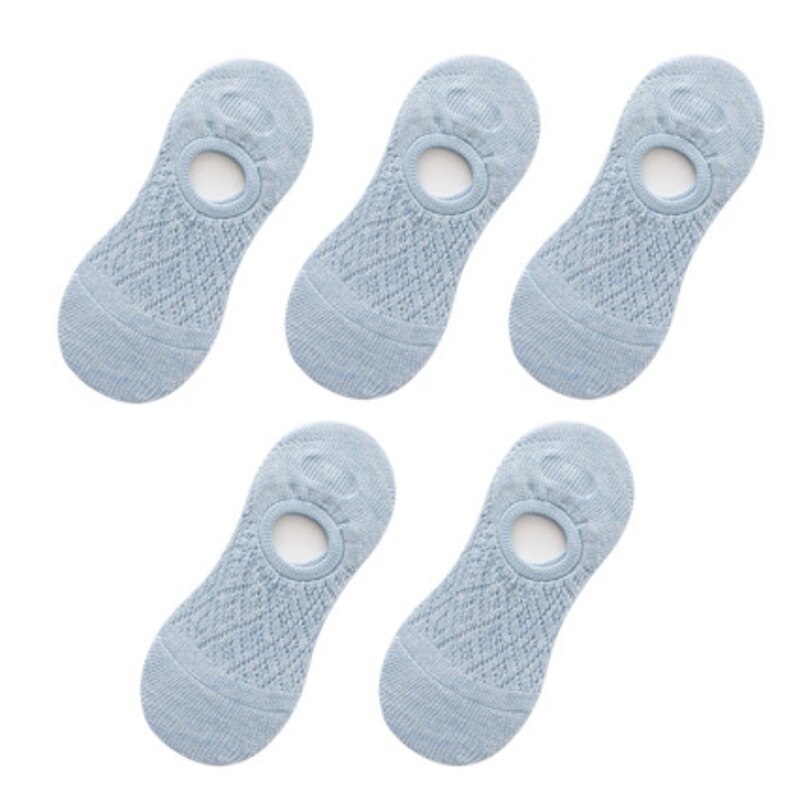 5 Pairs Women Silicone Non-slip Invisible Socks Summer Solid Color Mesh Ankle Boat Socks Female Cotton Slipper No show Socks: sky blue