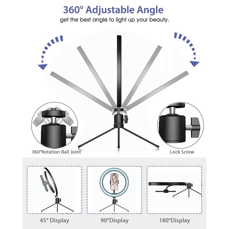 Led anel de luz com tripé pode ser escurecido desktop 3 modos luz preenchimento suporte do telefone para maquiagem ao vivo fotografia selfie