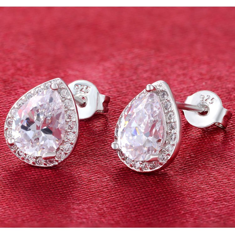 de Navidad para novias, dos , Plata de Ley 925 auténtica, pera, compromiso, boda, joyería nupcial, J1517