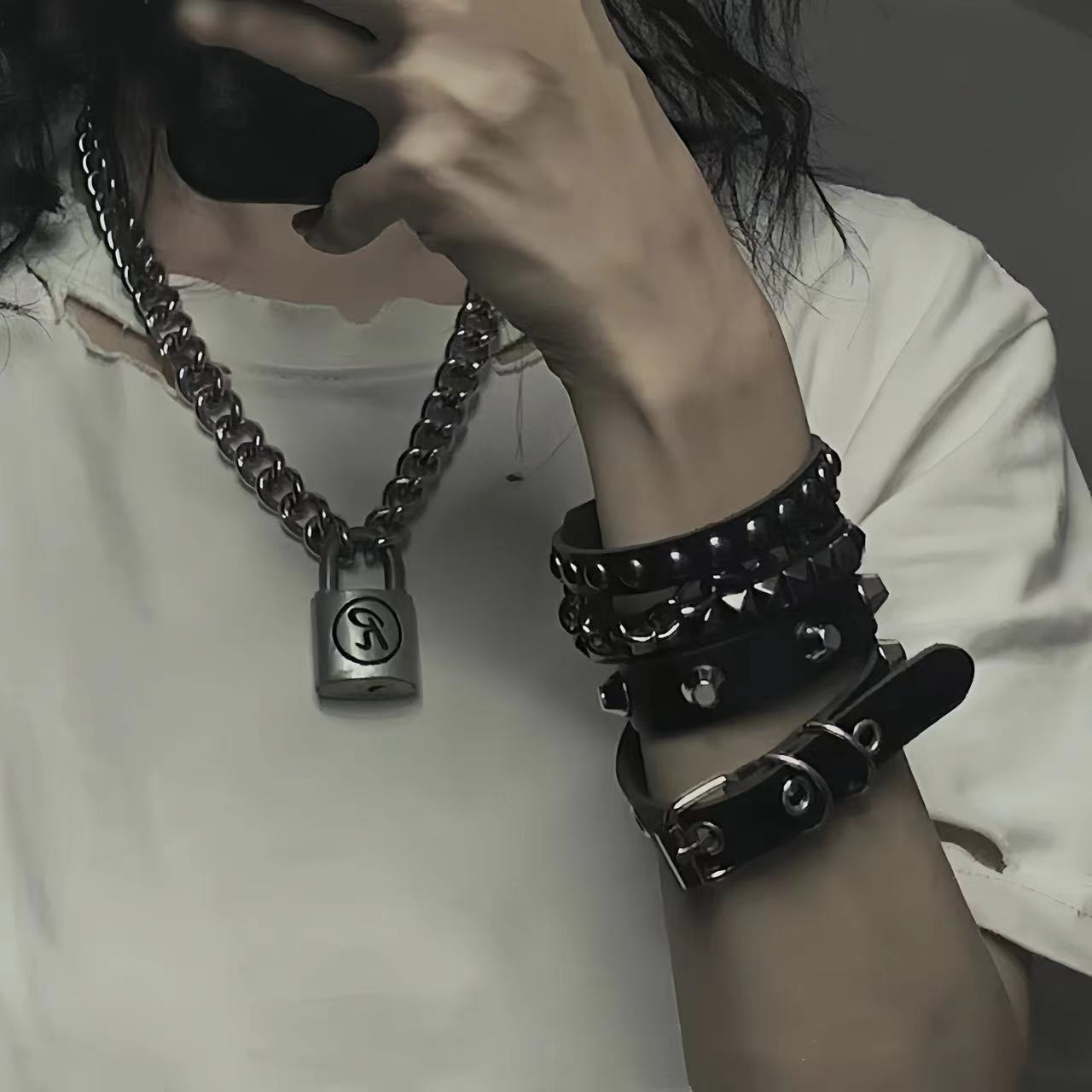 3PCS/Set Black Goth Emo Boho Bracelets For Men Women Punk Gothic Spike Rivets PU Leather Bracelet Bangles Party Jewelry