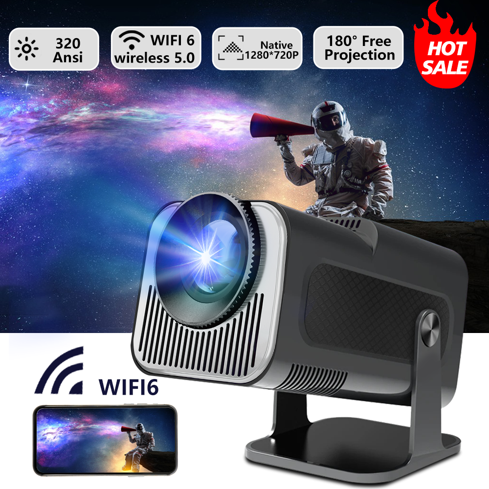 HY-320Mini Tragbarer Native 720P Allwinner H713 Android11 4K Projektor 320ANSI Wifi6 BT5.0 Kino Outdoor Drehbarer Projektor