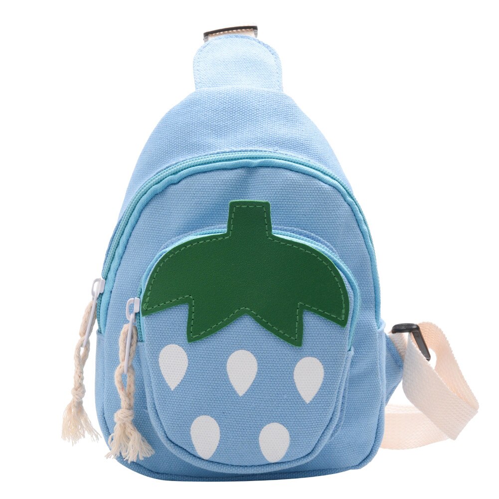 Leuke Aardbei Patroon Canvas Schoudertassen Portemonnee Kinderen Dubbele Laag Borst Crossbody Rugzak: Blue