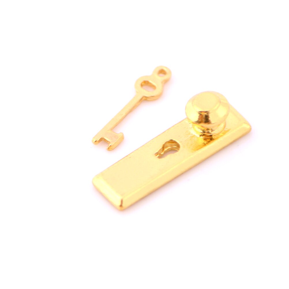 1 zestaw lalek miniaturowe złoty metal blokada drzwi kołatka? Czna tabliczka na drzwiach klucz wystrój rzemiosła prezenty domy dla lalek akcesoria