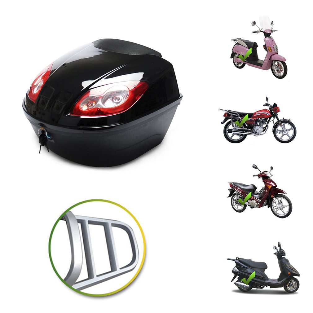 1 stk universal e-sykkel bakboks motorsykkel topp hard veske hjelm oppbevaring boks hale boks bagasje koffert med reflekterende lampe
