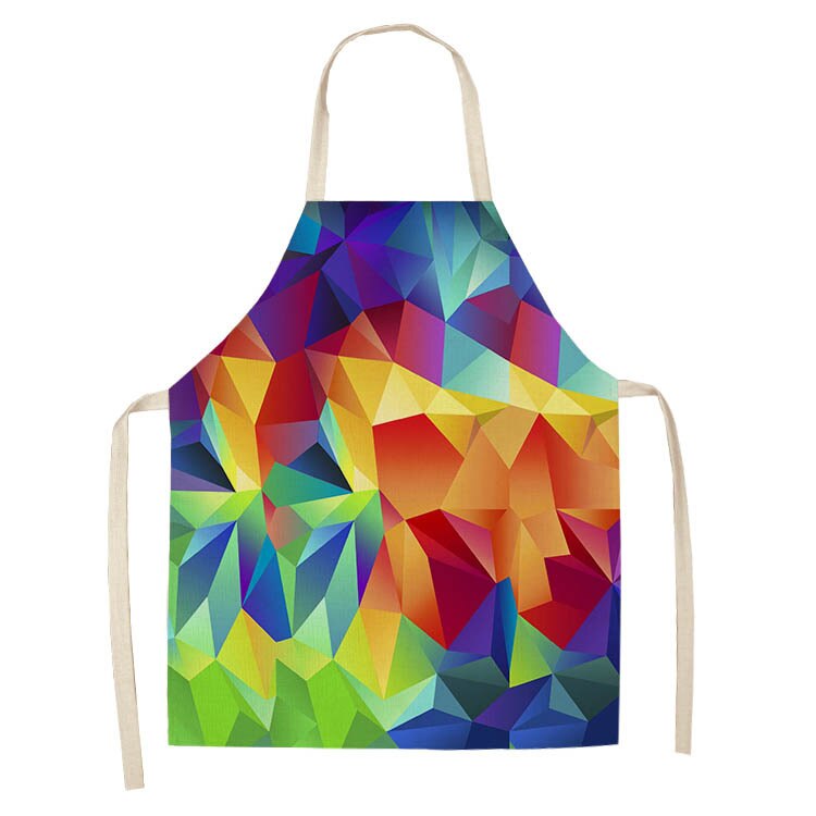 1 stuk regenboogkleurige geometrische keukenschort voor vrouwen katoenen linnen slabbetje huishoudelijke schoonmaakschort kookschort 53*65cm q0001: B