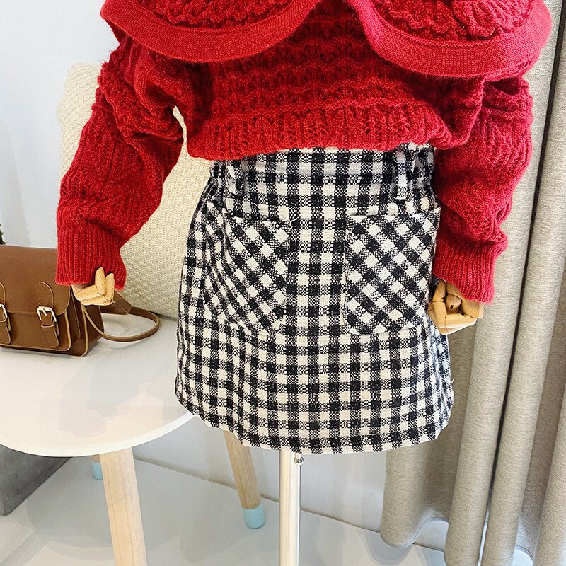 2 3 4 5 6 år baby pige nederdel efterår koreansk stil børn plaid lommer elastisk talje nederdel til pige små børn børn mini nederdel