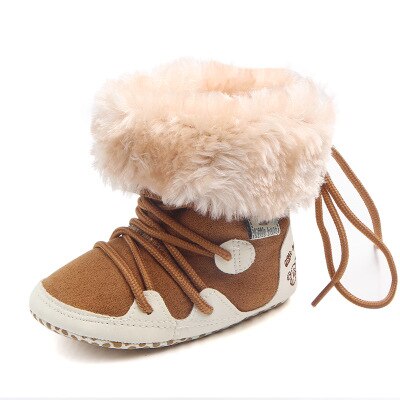 Winter Weichen Leder Warme Lange Plüsch Baby Schnee Stiefel Für Jungen Mädchen Winter Baby Schuhe nicht-Unterhose Kleinkind jungen Mädchen Booties: Braun / Einlegesohle Länge 11.5cm