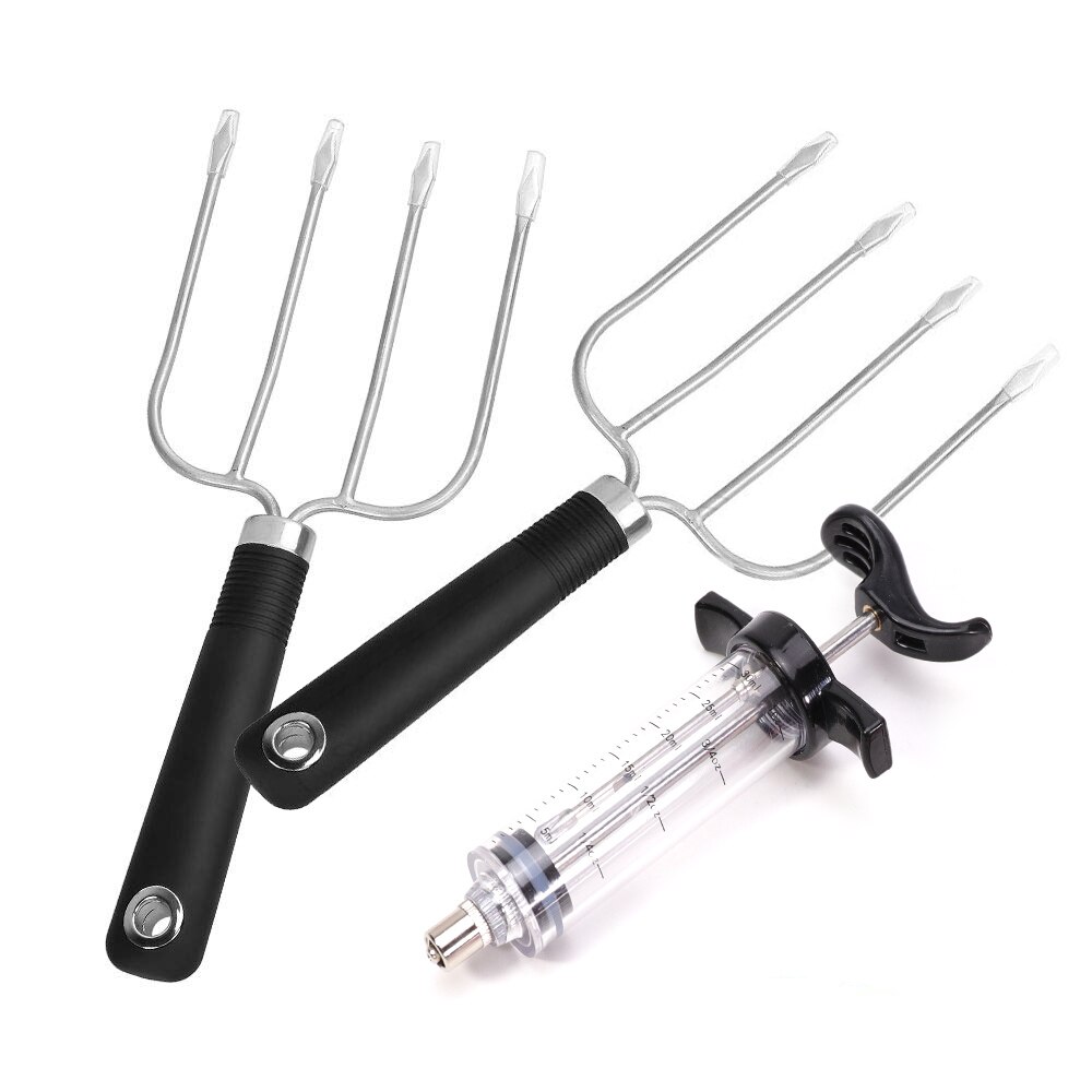 Turkey Lifting Forks, Marinade Injector, Stainless Steel Poultry Chicken Fork, Roast Ham Forks. Essential for BBQ Set of 3