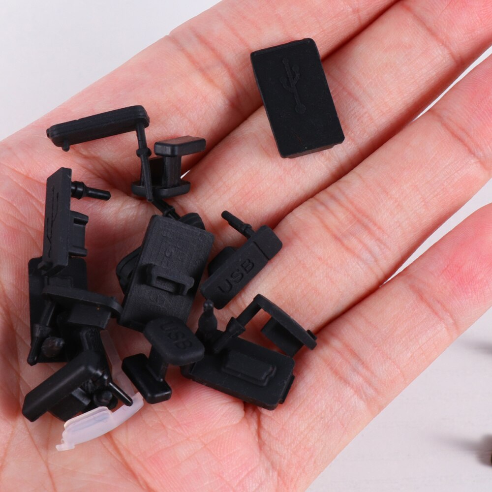 10Pcs Micro Usb Stof Plug Usb Cover Flap Usb Data Poort Opladen Stof Plug Blok Sofe Siliconen Cover Voor telefoon (Gemengde Type)
